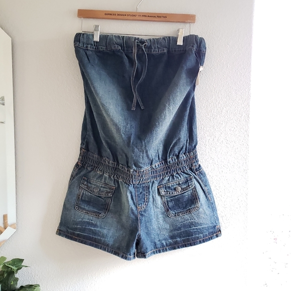 Hint Jeans Pants - Hint Jeans Strapless Distressed Romper Size Large